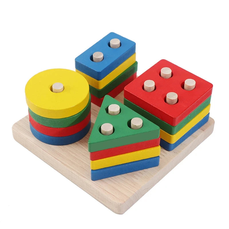 Wooden Shape Sorting Toy – Montessori Blocks & Puzzle