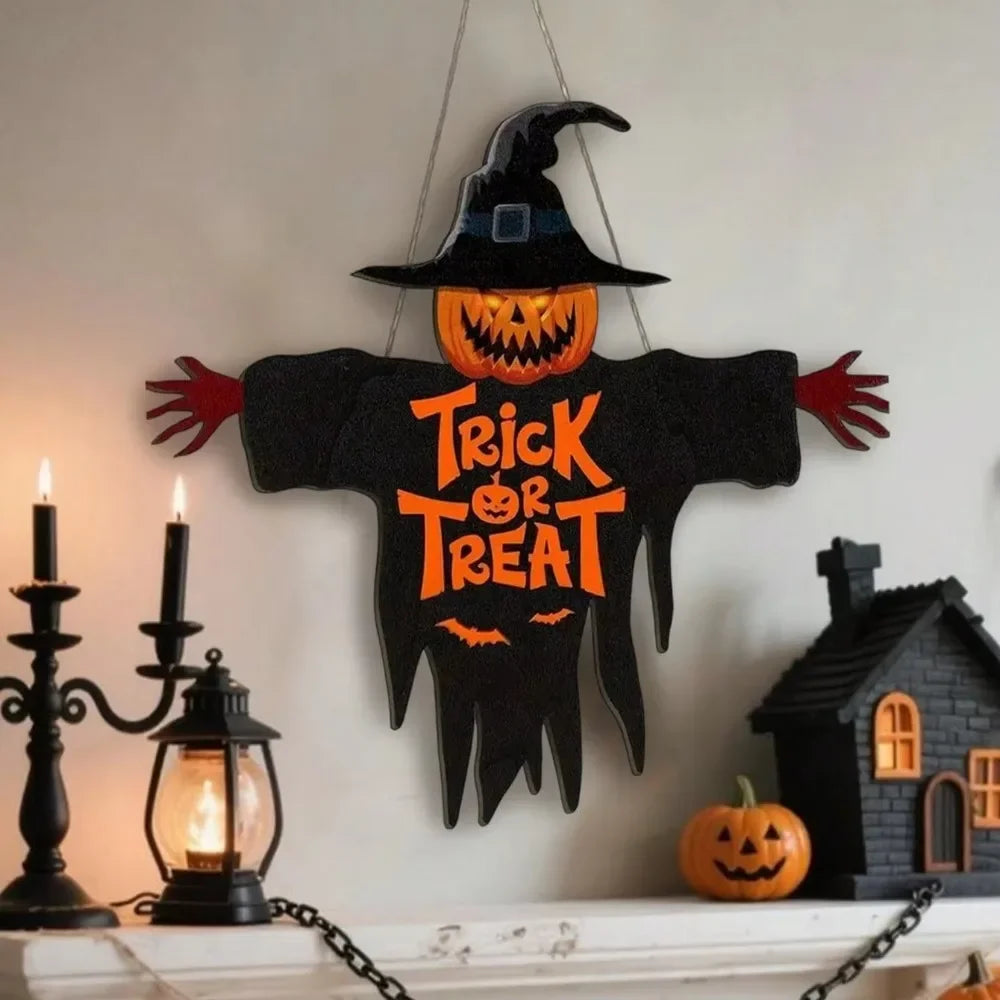 Halloween Metal Trick-or-Treat Sign with Pumpkin Monster Design