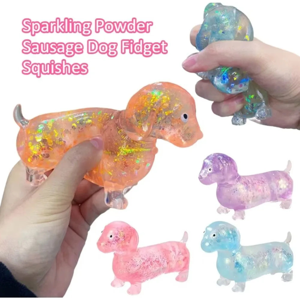 Glitter Sausage Dog Squishy – Slow-Rising Puppy Stress Toy