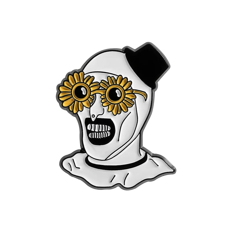 Terrifier Clown Enamel Pin Sunflower Sunglasses Horror Clown Killer Movie Halloween Brooch Lapel Badge Jewelry Gifts For Friends