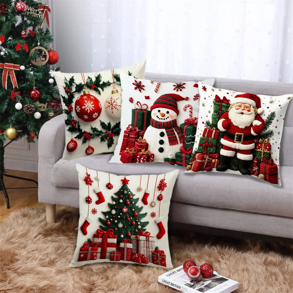 Christmas Pillow Cover 45x45cm Snowman Santa Throw Cushion Decor