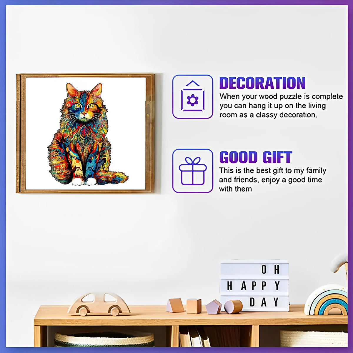 Cat Pattern Wooden Puzzle – Irregular Animal Jigsaw