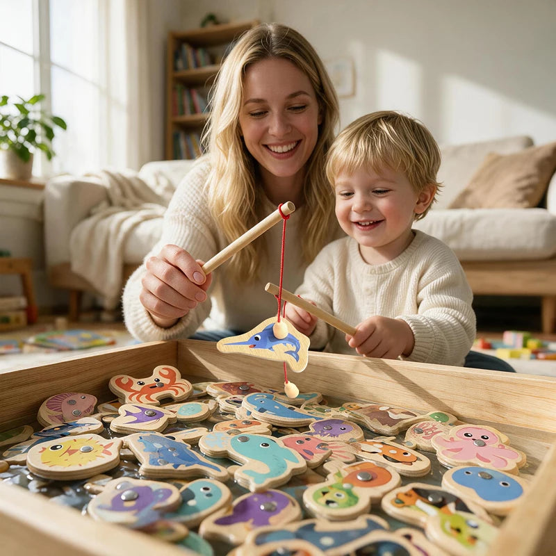 Wooden Magnetic Fishing Toy Montessori Sea Animal Learning Game