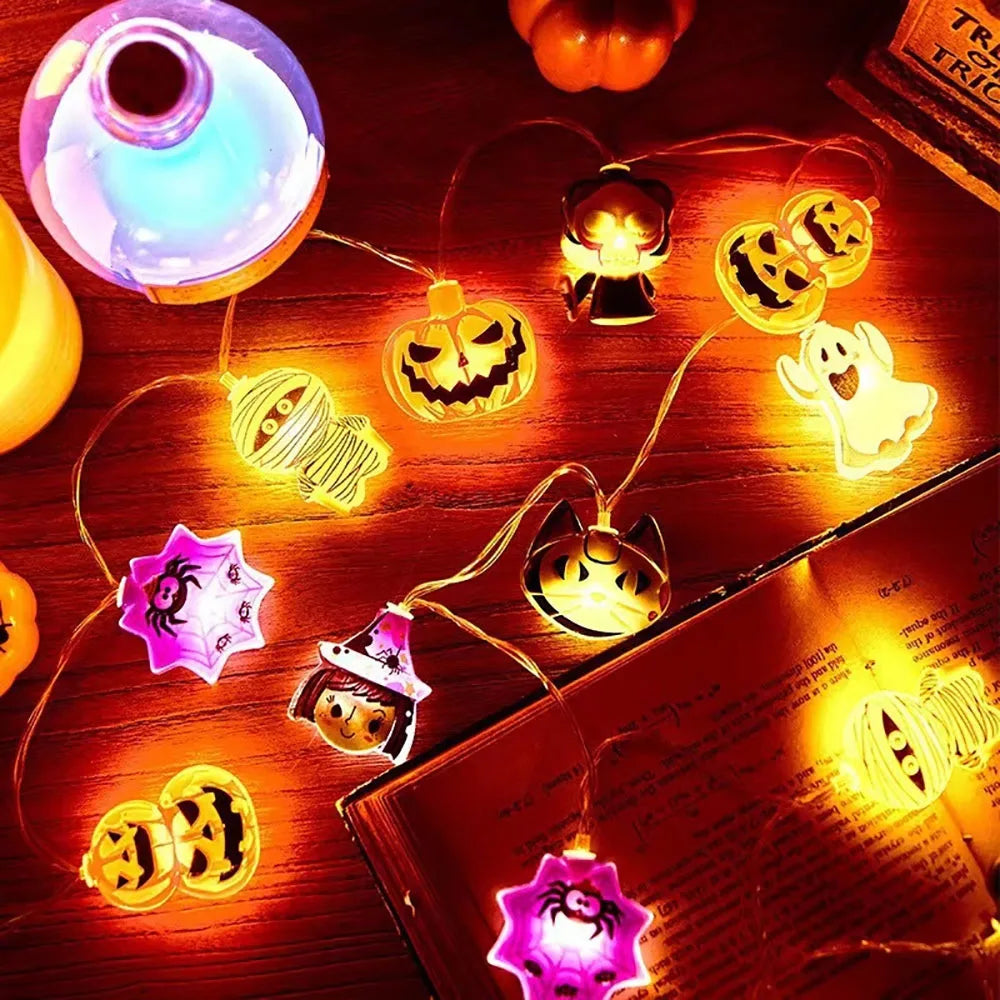 Halloween LED String Lights with Pumpkin, Ghost & Spider Web Designs