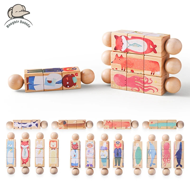 Wooden Baby Puzzle Toy – Rotating Rattle & Hand Bell