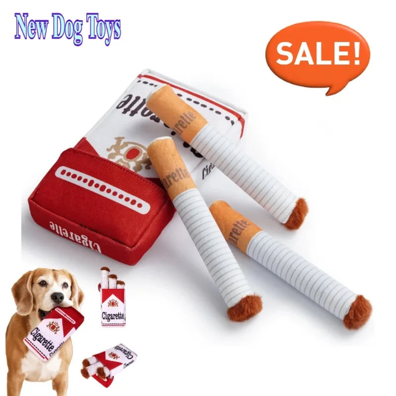 Funny Cigarette-Shaped Plush Dog Chew Toy – Soft Fleece