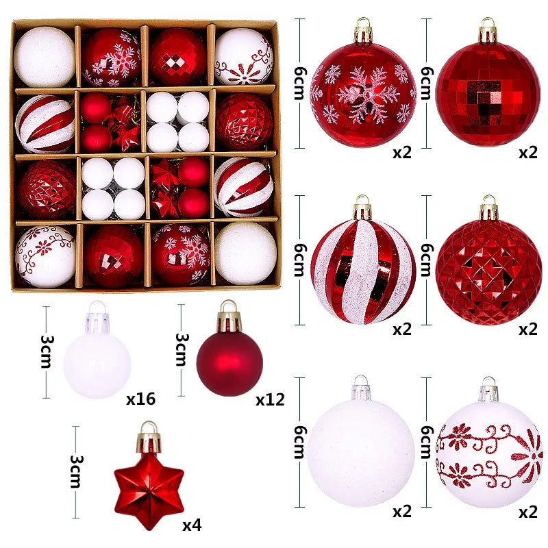 Christmas Ball Ornaments 44 Pcs 3-6CM Christmas Tree Decor Set