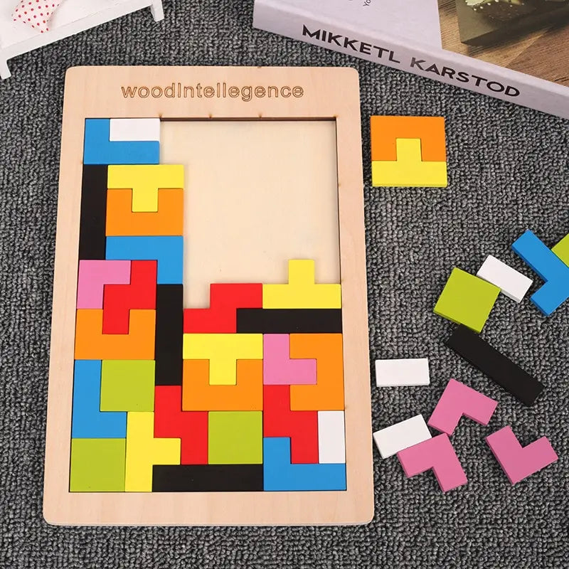 Wooden Tangram Puzzle – Geometric Shape Assembly Board