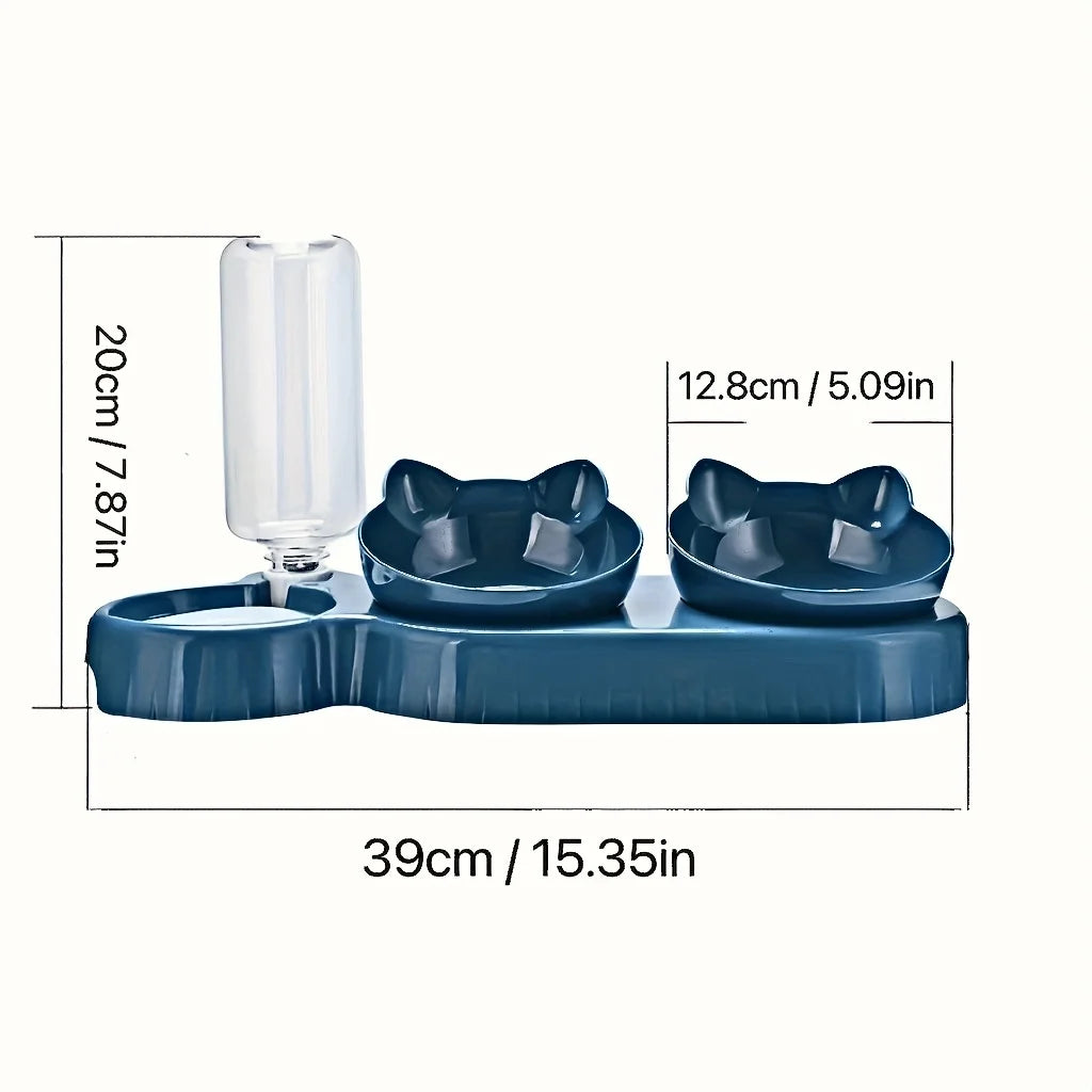3-in-1 Cat Food and Water Bowl Set with Gravity Dispenser