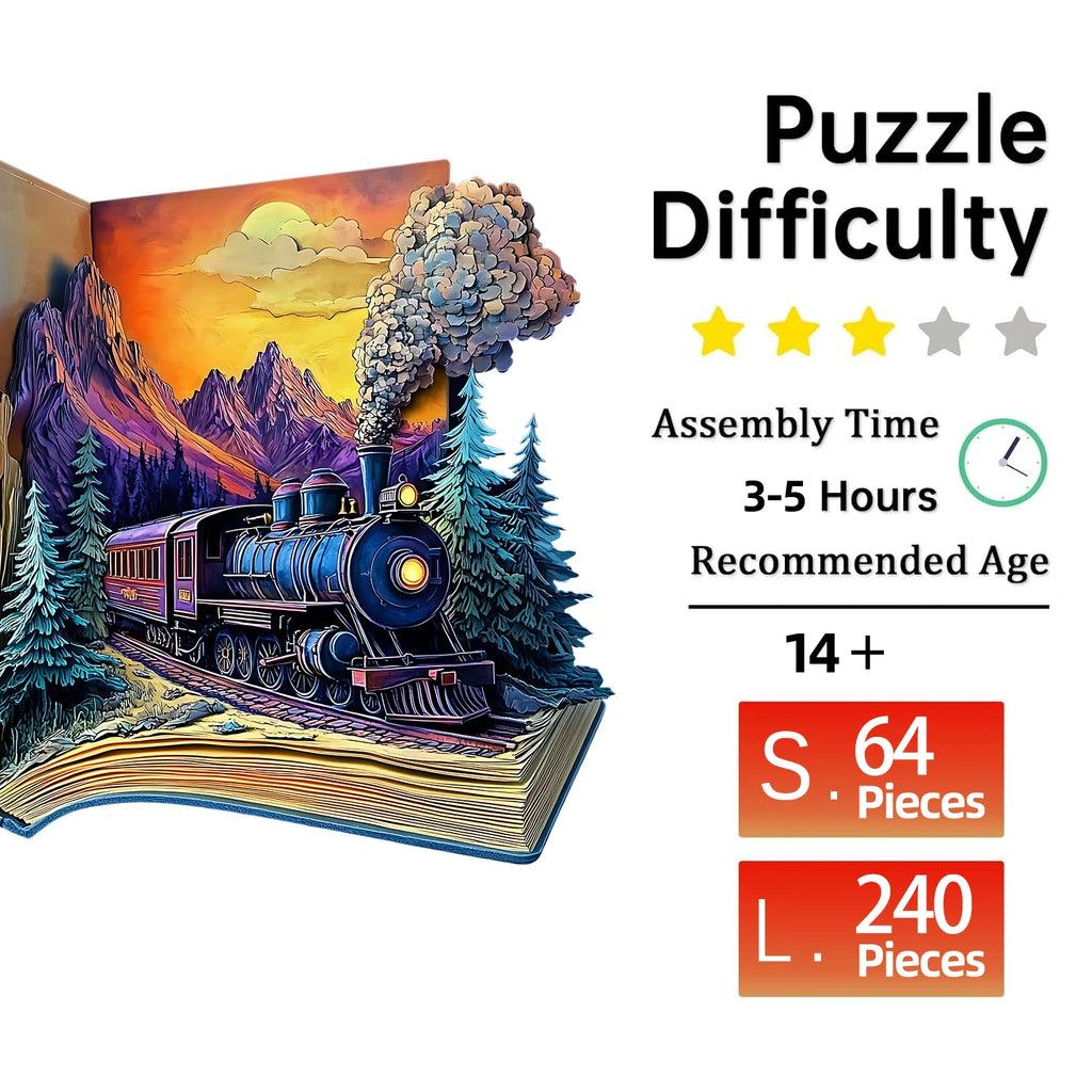 Wooden Jigsaw Puzzle – Train in the Book Art Puzzle