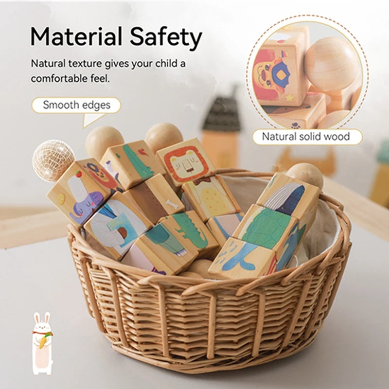 Wooden Baby Puzzle Toy – Rotating Rattle & Hand Bell