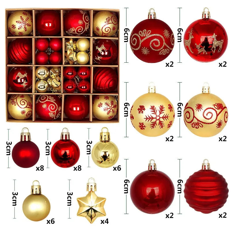 Christmas Ball Ornaments 44 Pcs 3-6CM Christmas Tree Decor Set