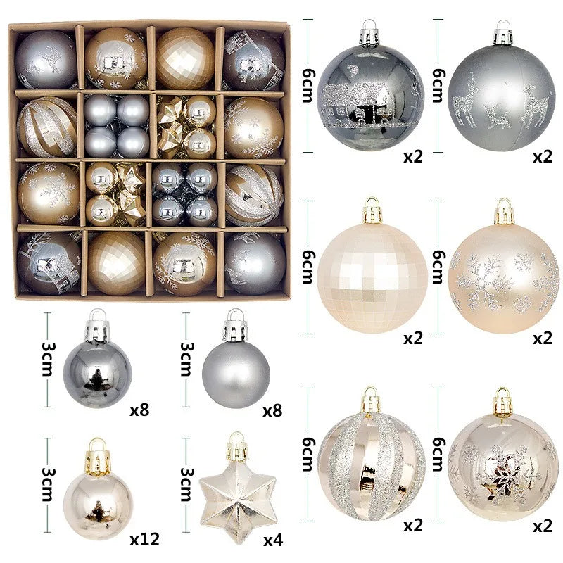 Christmas Ball Ornaments 44 Pcs 3-6CM Christmas Tree Decor Set