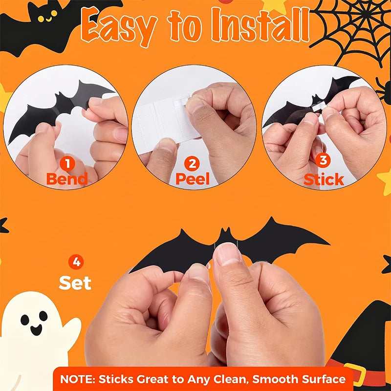 12-Pack 3D Halloween Bat Wall Stickers for Home & Party Decor
