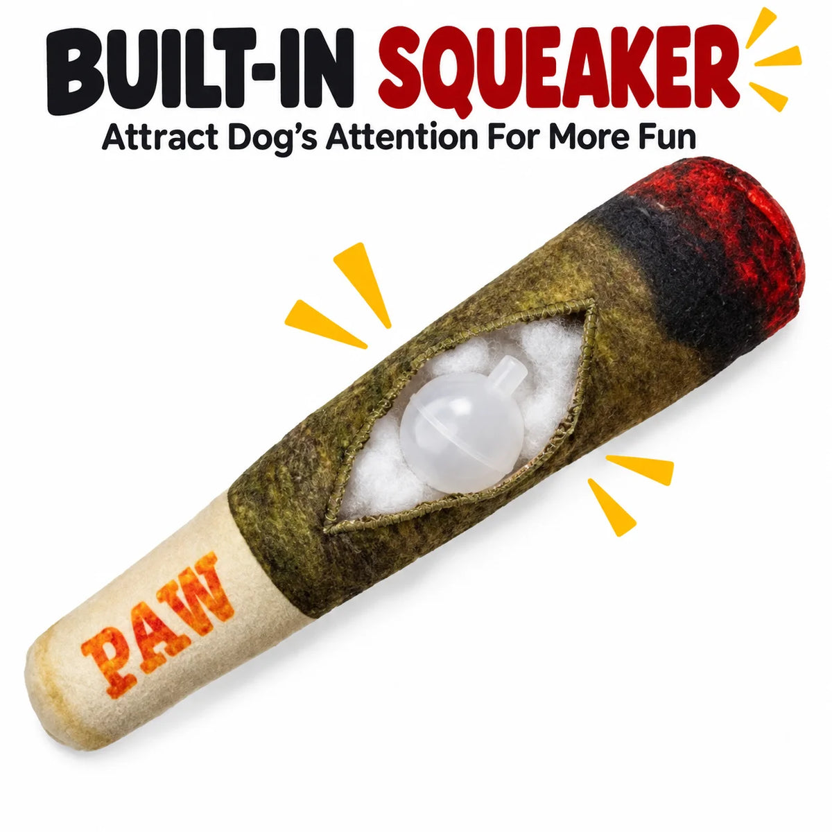Cigar-Shaped Plush Dog Toy – Funny Squeaky Pet Toy