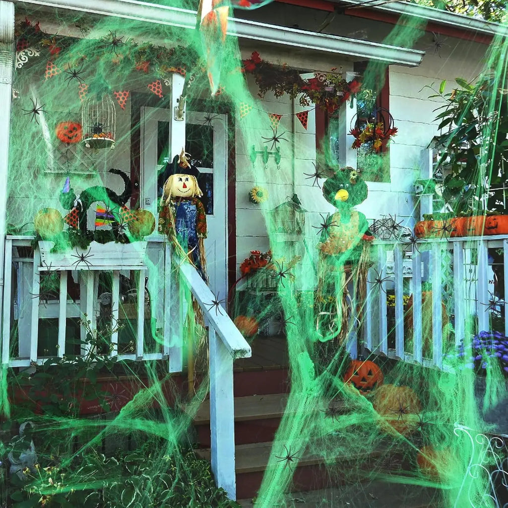 Halloween Spider Web Decoration with Fake Spiders