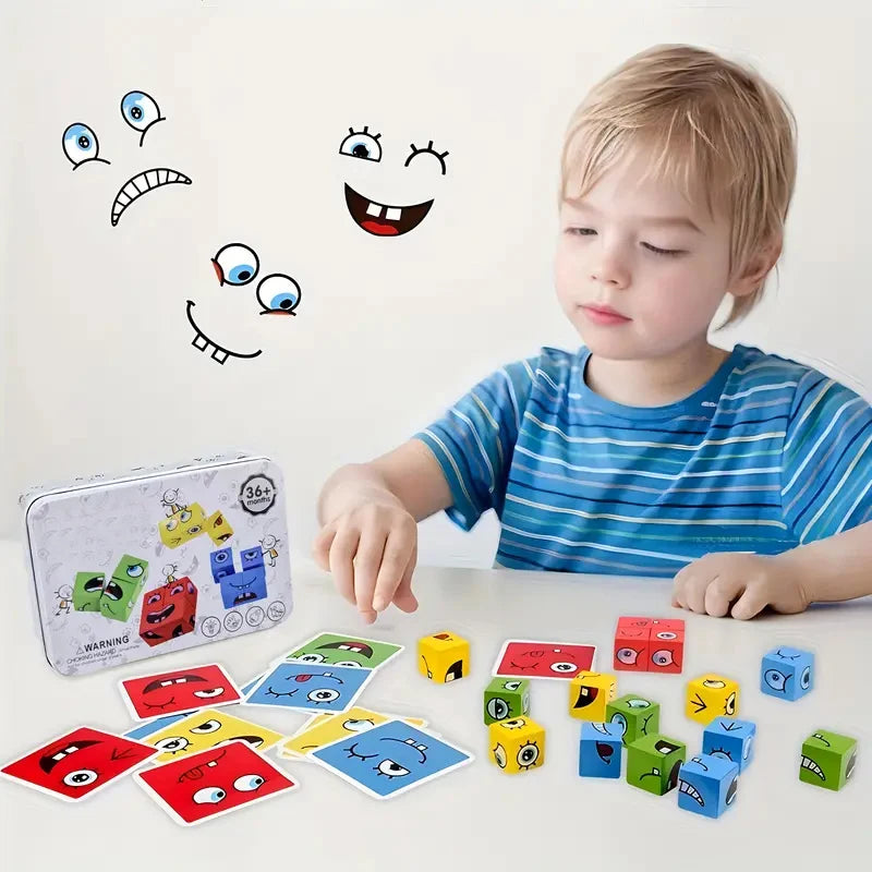 Wooden Expression Matching Game – Interactive Cube Puzzle
