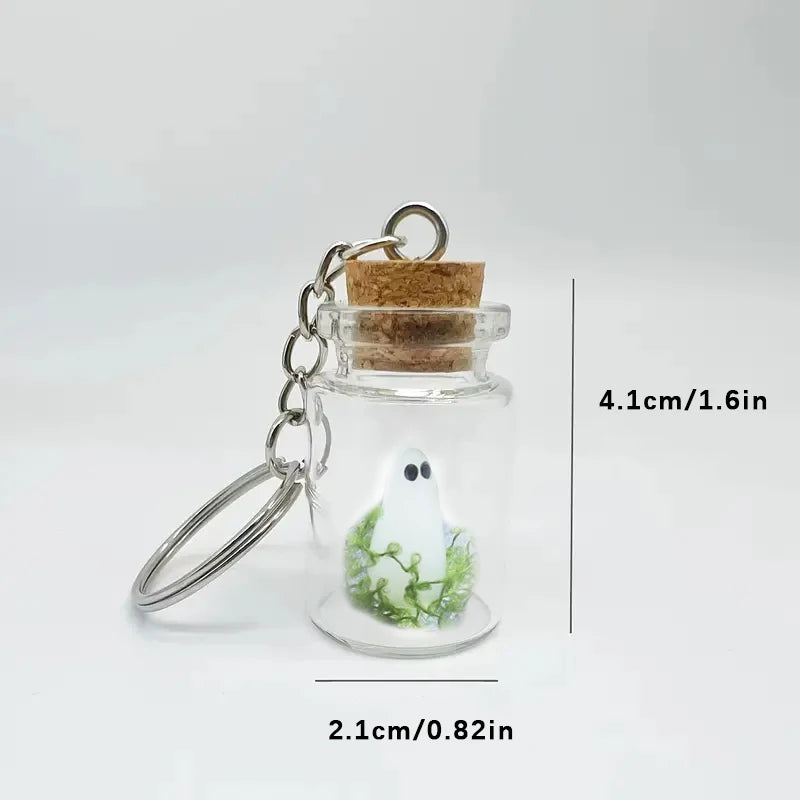 Luminous Ghost Keychain Halloween Tiny Glow Drifting Bottle Adopt Ghost Keyring Creative Design Green Spectre Jewelry Gift