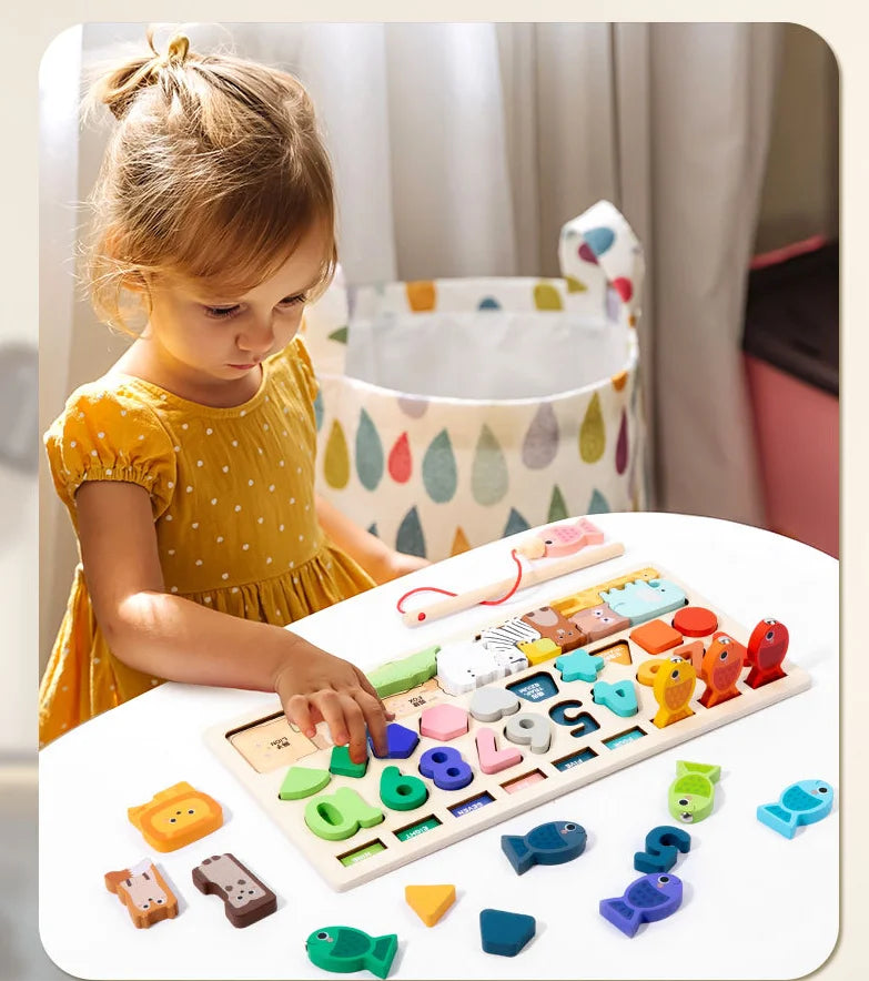Montessori Wooden Toys Kids Busy Board Shape & Number Matching Digital Shape Educational Toys For Children Gifts