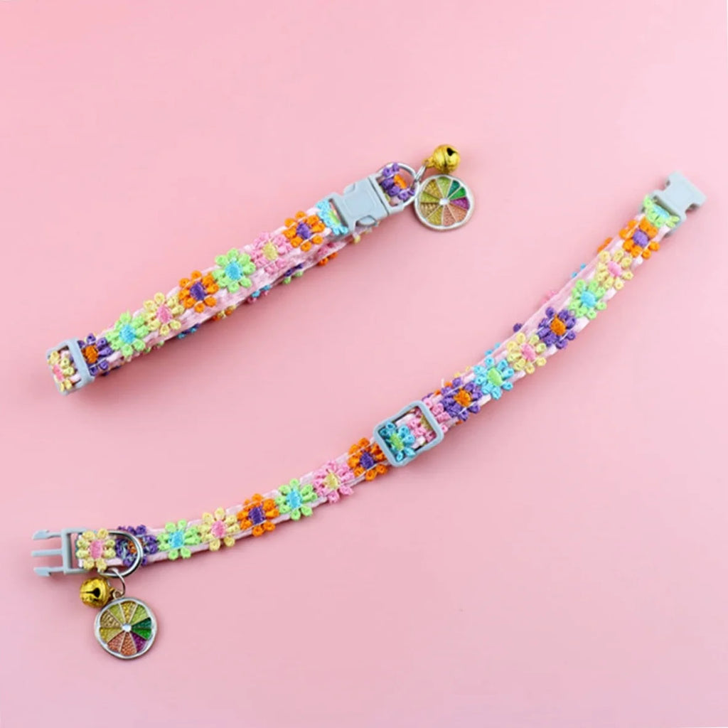 Adjustable Paw Print Pet Collar with Bell for Cats & Small Dogs