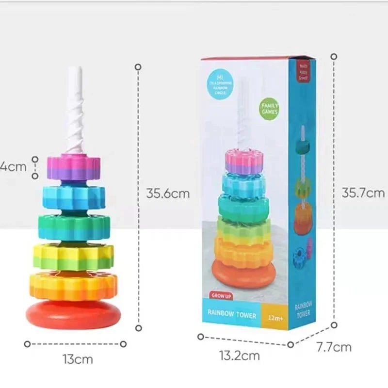 Children's Tesori Stacked Rainbow Tower Colorful Rotating Gear Ring Large Size Building Blocks Puzzle Educational Toys 1-3 Years