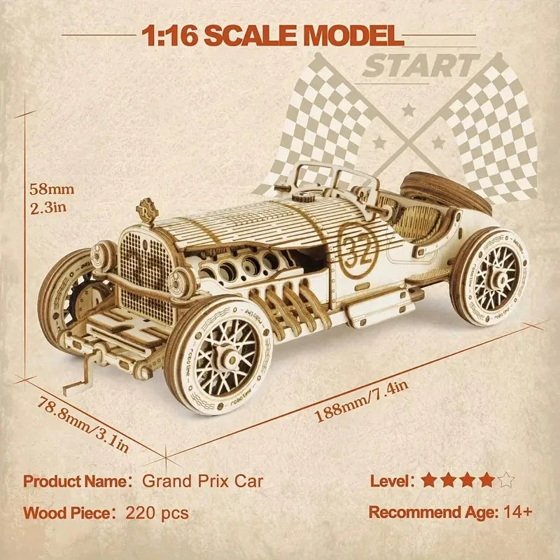 3D Wooden Car Puzzle – DIY Mechanical Model Kit