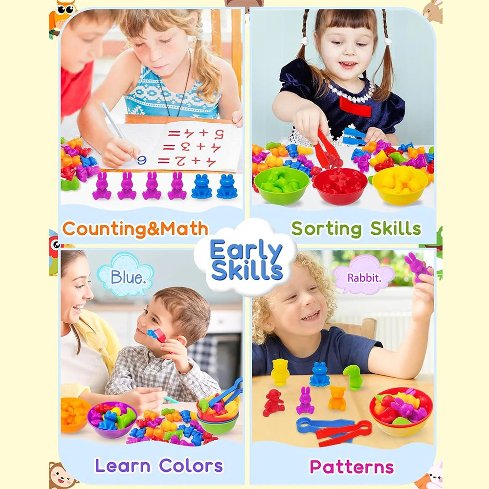 Montessori Animal Sorting Toy Animal Counting Color Sorting Dinosaur Animal Identification Skill Upgrading for Children Gift Toy