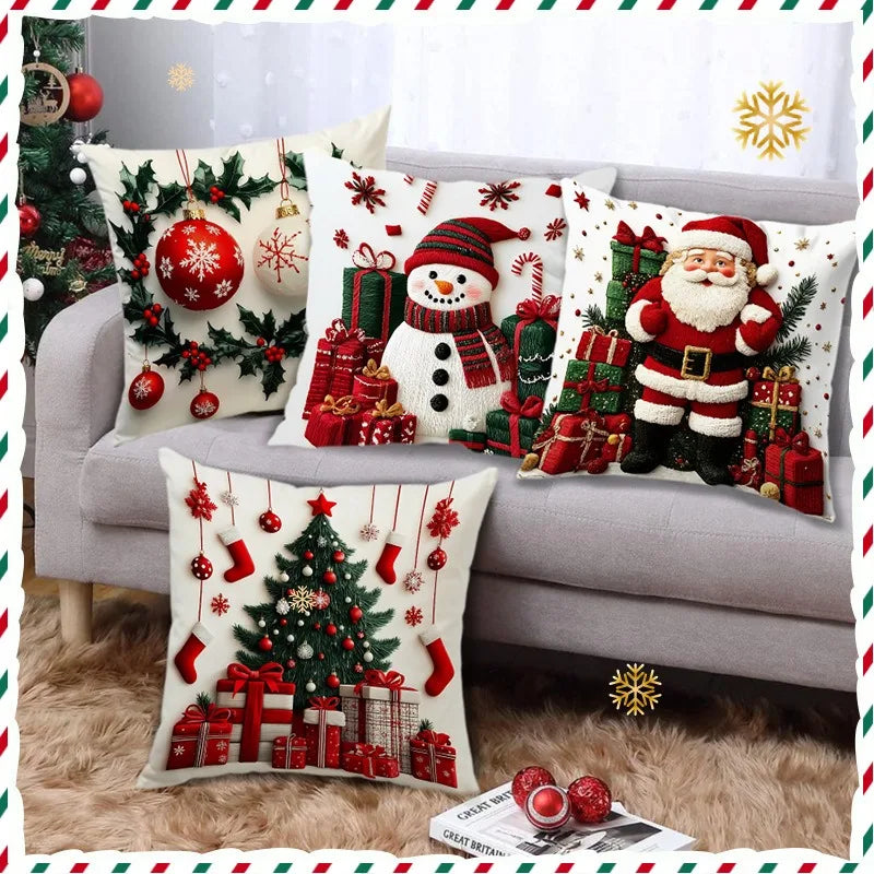 Christmas Pillow Cover 45x45cm Snowman Santa Throw Cushion Decor