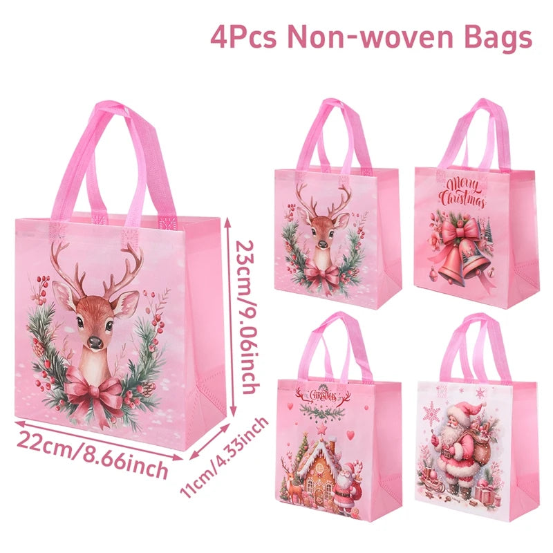 Christmas Gift Bags 4 Pcs Santa Holiday Party Favor Bags