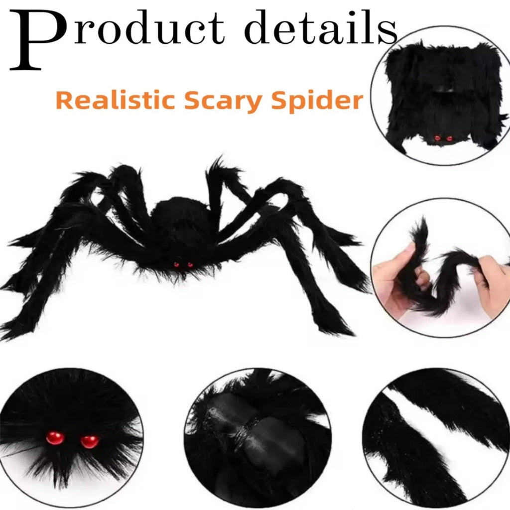 Giant Plush Halloween Spider Decoration, 30–200 cm