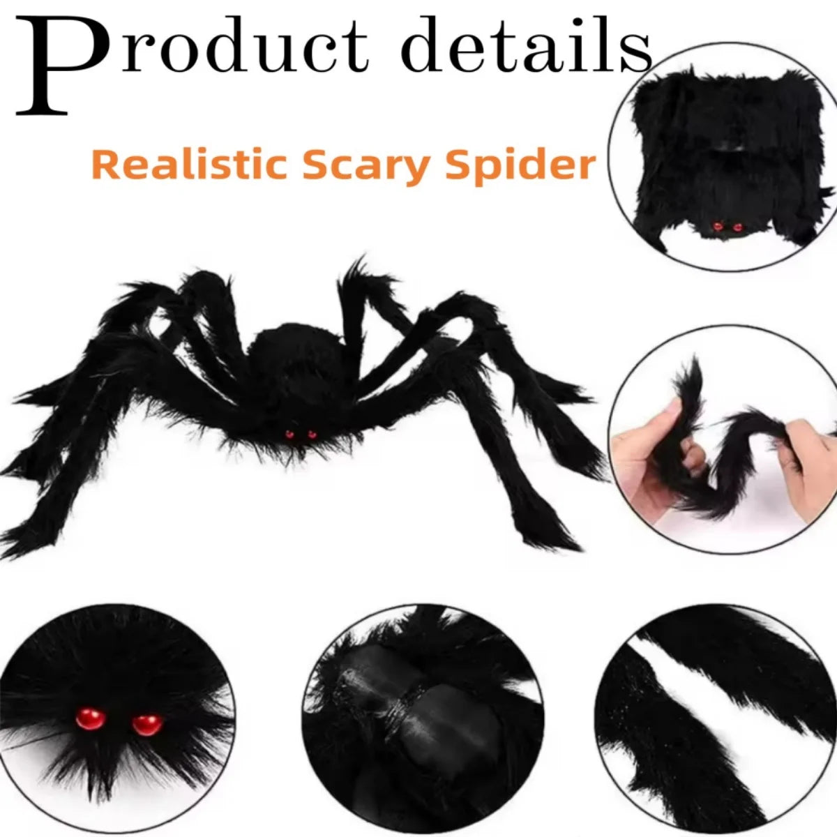 Giant Plush Halloween Spider Decoration, 30–200 cm