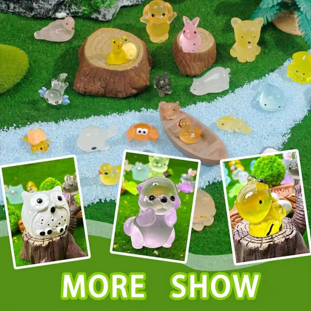 50PCS Glow in The Dark Mini Resin Animals Surprise Blind Box Set 60+ Styles Fairy Garden Decor DIY Craft Educational Toys