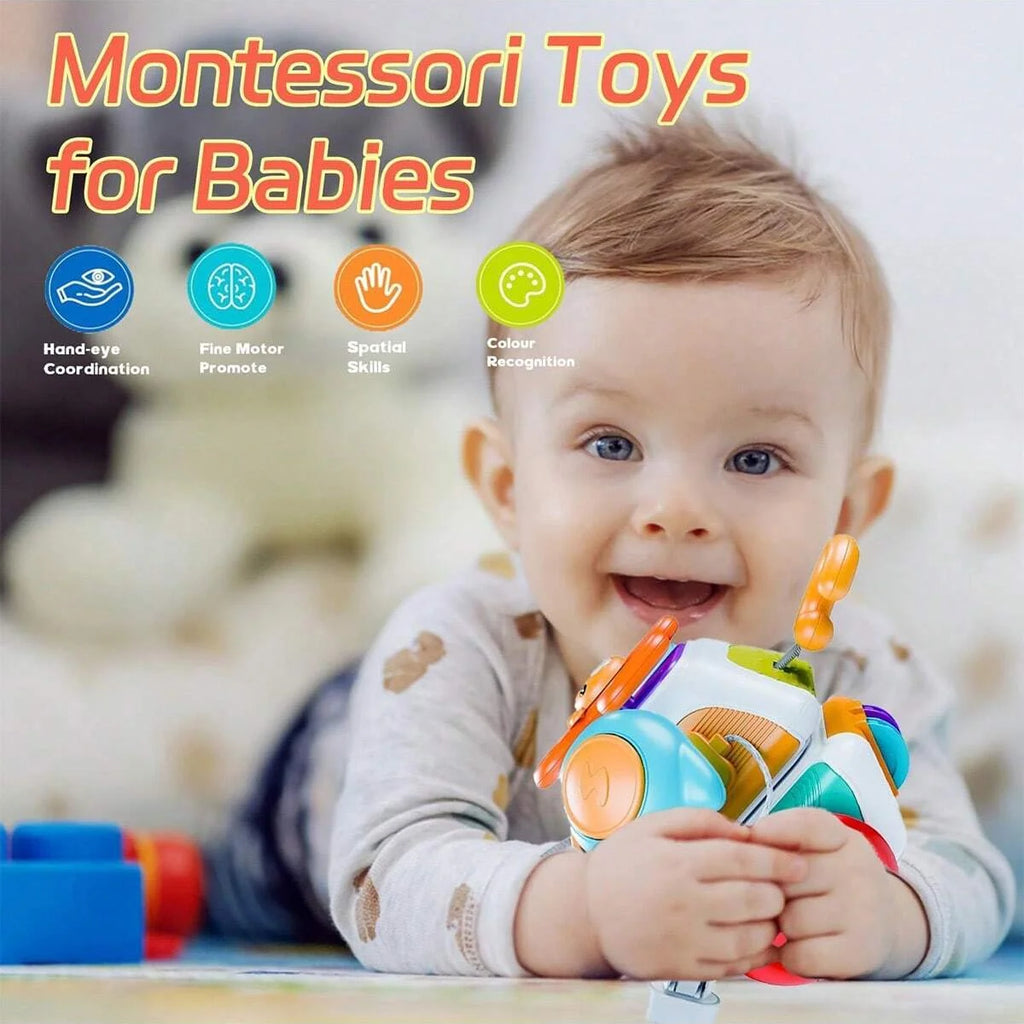 10-in-1 Montessori Busy Board Cube for Toddlers, Sensory Learning Toy