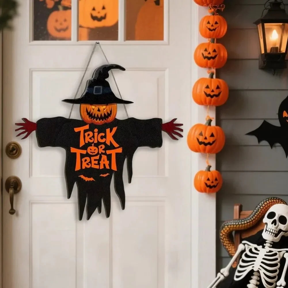 Halloween Metal Trick-or-Treat Sign with Pumpkin Monster Design