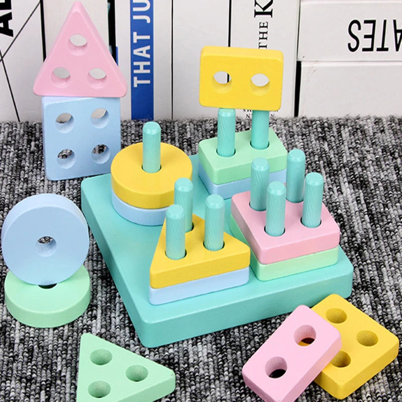 Wooden Building Blocks – Montessori Shape Matching Puzzle