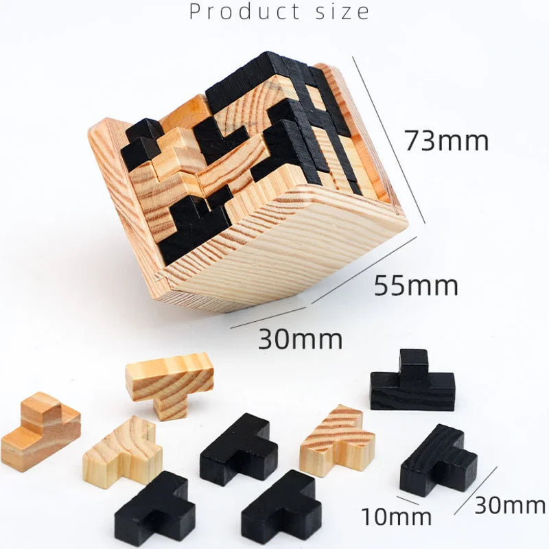 3D Cube Wooden Puzzle – Interlocking Luban Brain Teaser