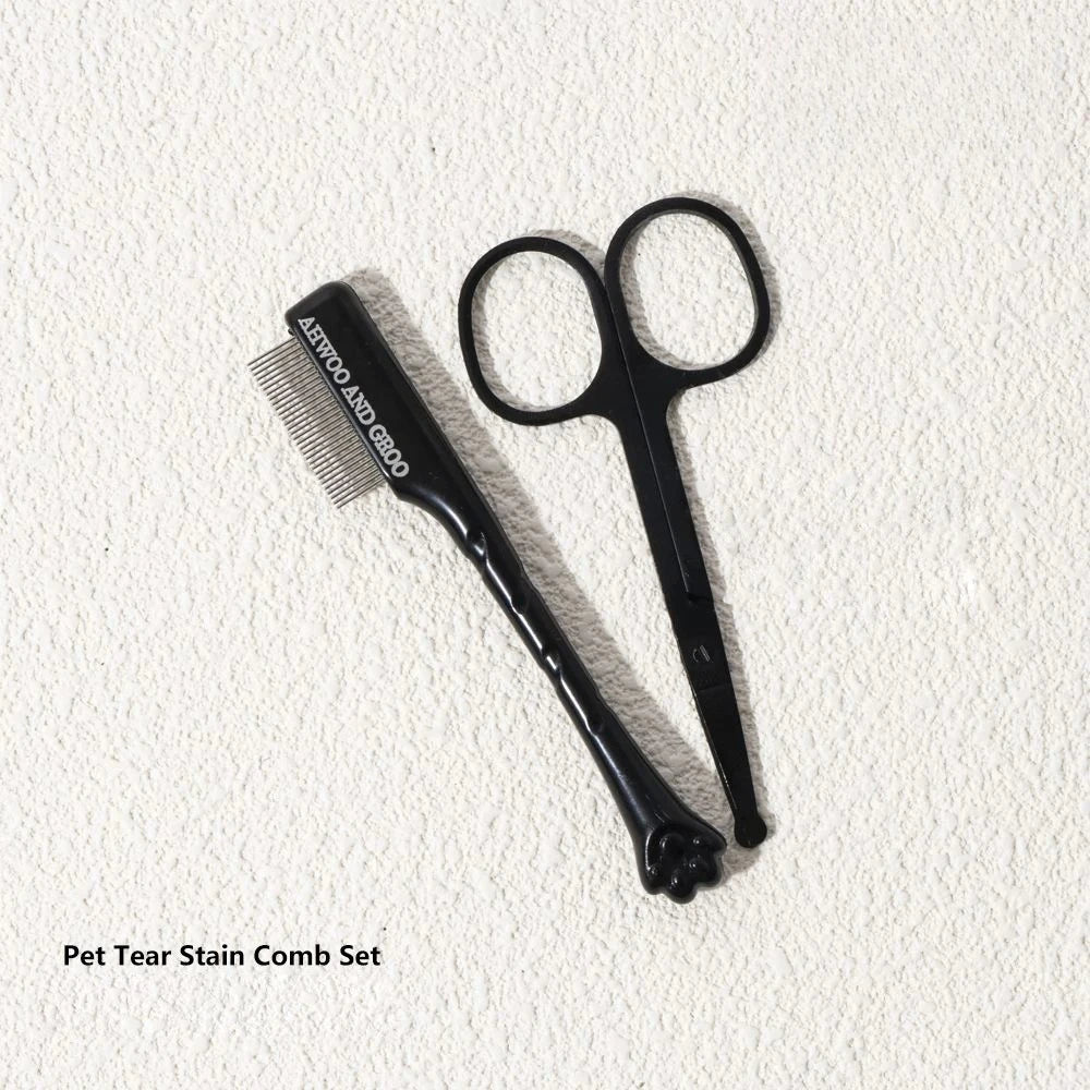 Pet Tear Stain Removal Comb Set, Dog & Cat Eye & Paw Cleaning Grooming Scissors, Pet Hair Care Supplies
