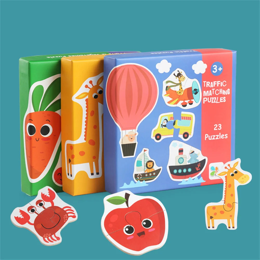 Wooden Matching Puzzle Kids Animal Fruit Traffic Jigsaw Toy