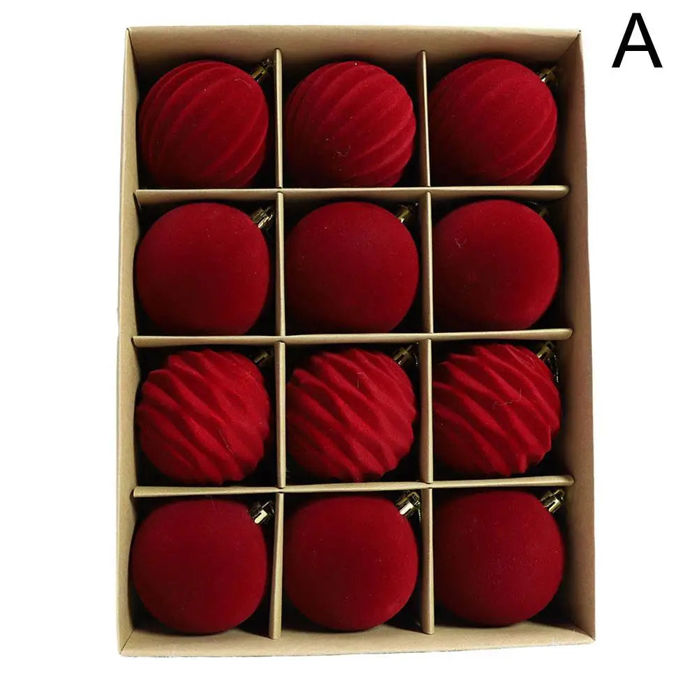 Christmas Ball Ornaments 12 Pcs Flocked Velvet Tree Decorations