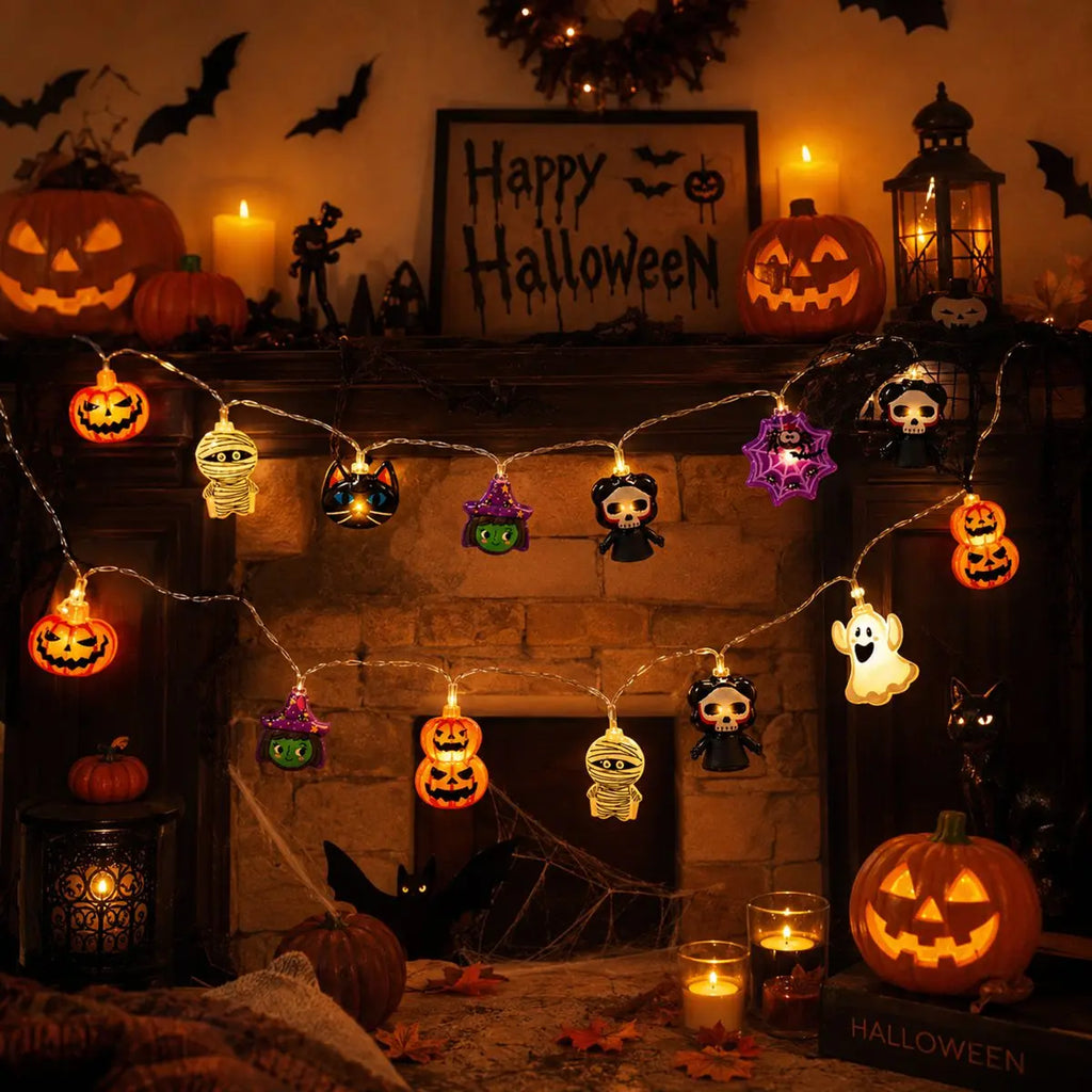 Halloween LED String Lights with Ghost, Pumpkin & Skeleton Designs