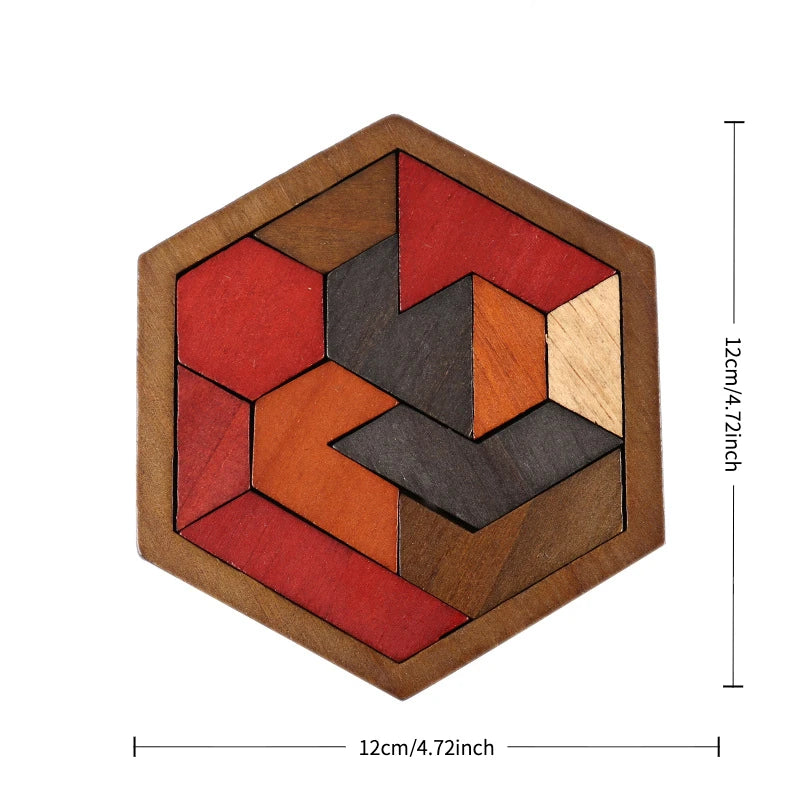 Hexagonal Wooden Puzzle – 11 Piece Interlocking Brain Teaser