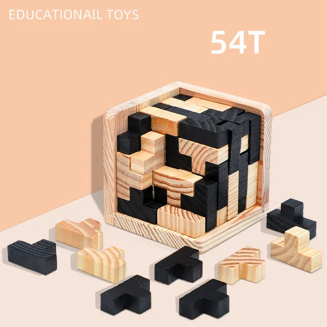 3D Cube Wooden Puzzle – Interlocking Luban Brain Teaser