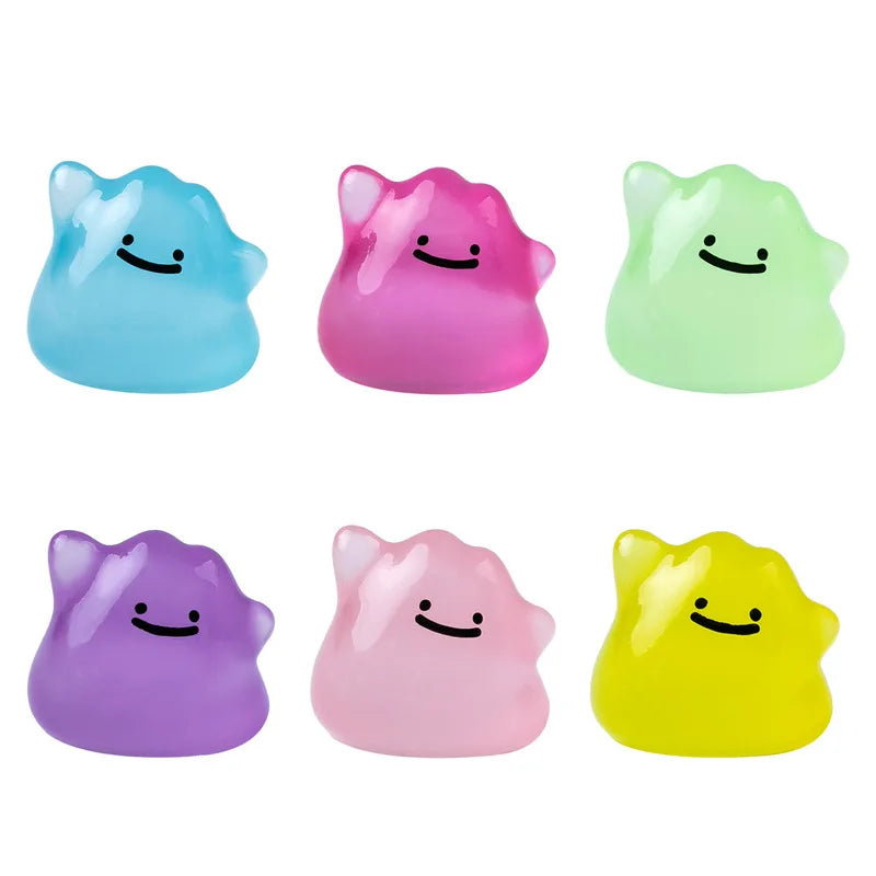 6pcs/Set Anime Pocket Monsters Multicolor Mini Figures Glow In The Dark Ditto Cute Model Decoration Doll Halloween Surprise Gift