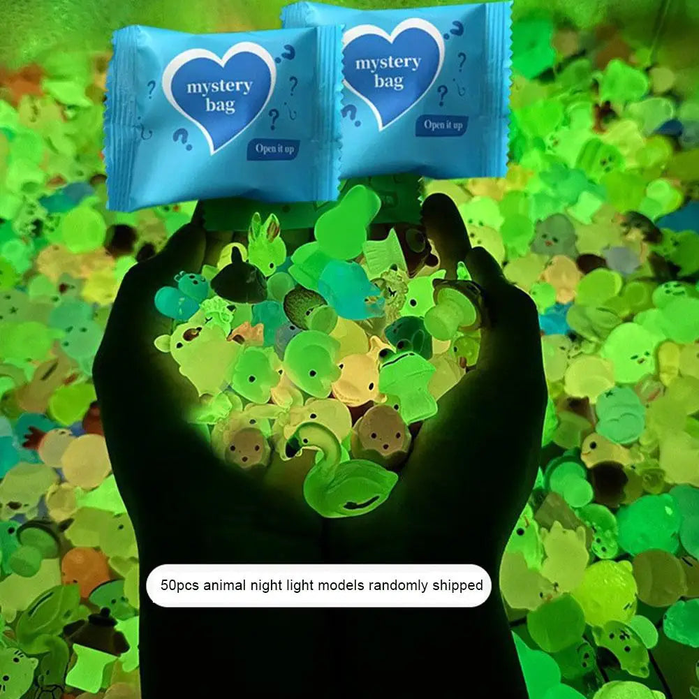 50PCS Glow in The Dark Mini Resin Animals Surprise Blind Box Set 60+ Styles Fairy Garden Decor DIY Craft Educational Toys