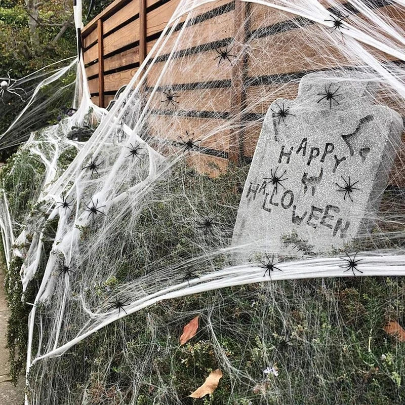 Halloween Spider Web Decoration with Fake Spiders