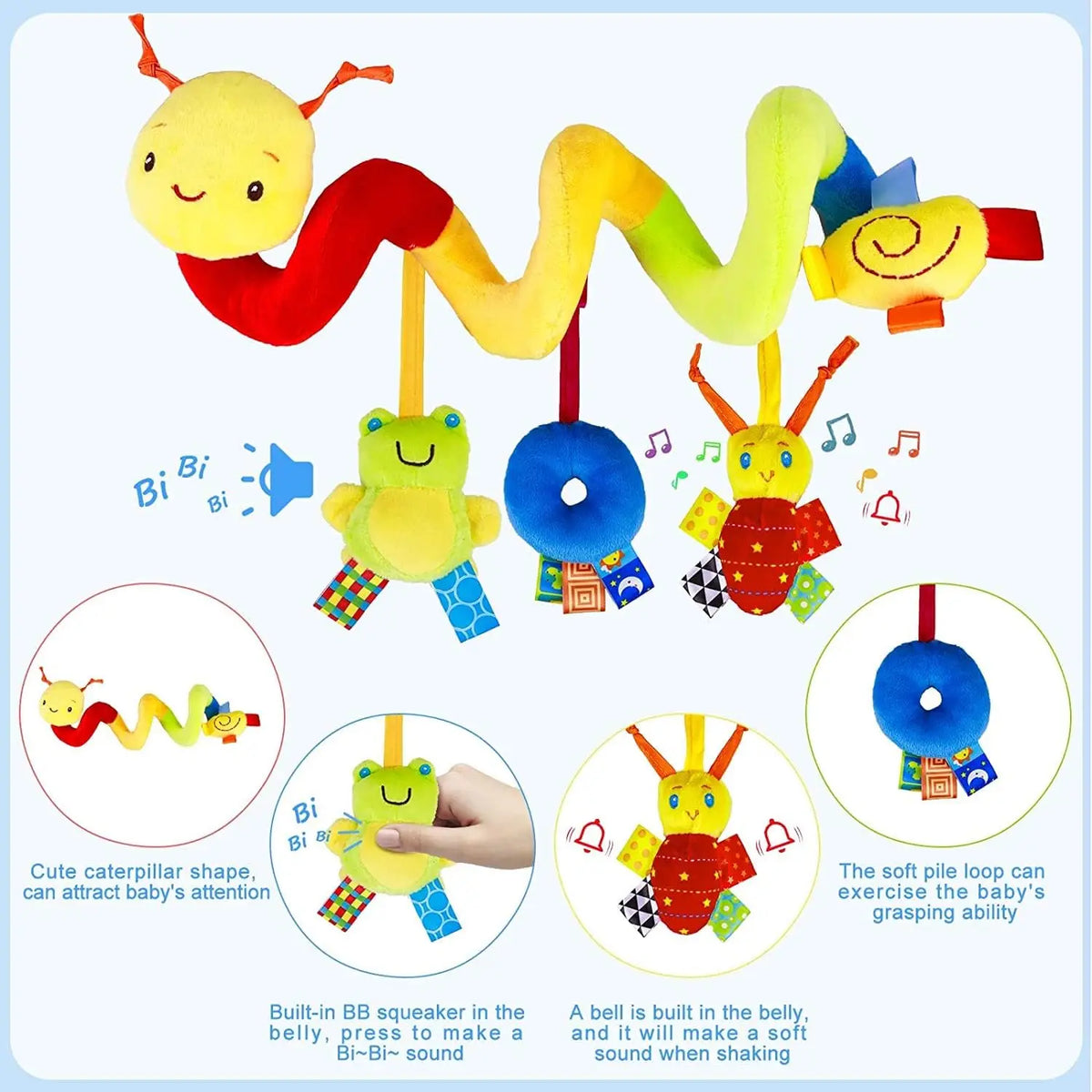 Baby Spiral Stroller Toy – Plush Hanging Activity Rattle