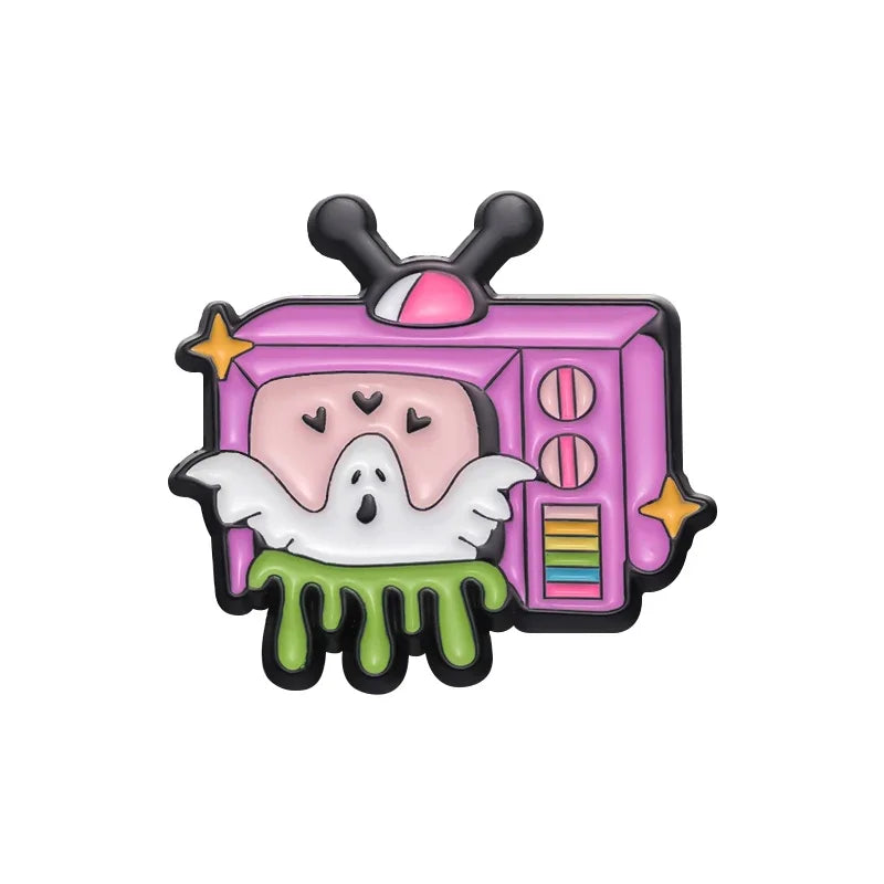 Retro TV Collected Enamel Pins Custom Horror Anime Movie Metal Brooch Lapel Badge Clothes Backpack Halloween Punk Jewelry Gift
