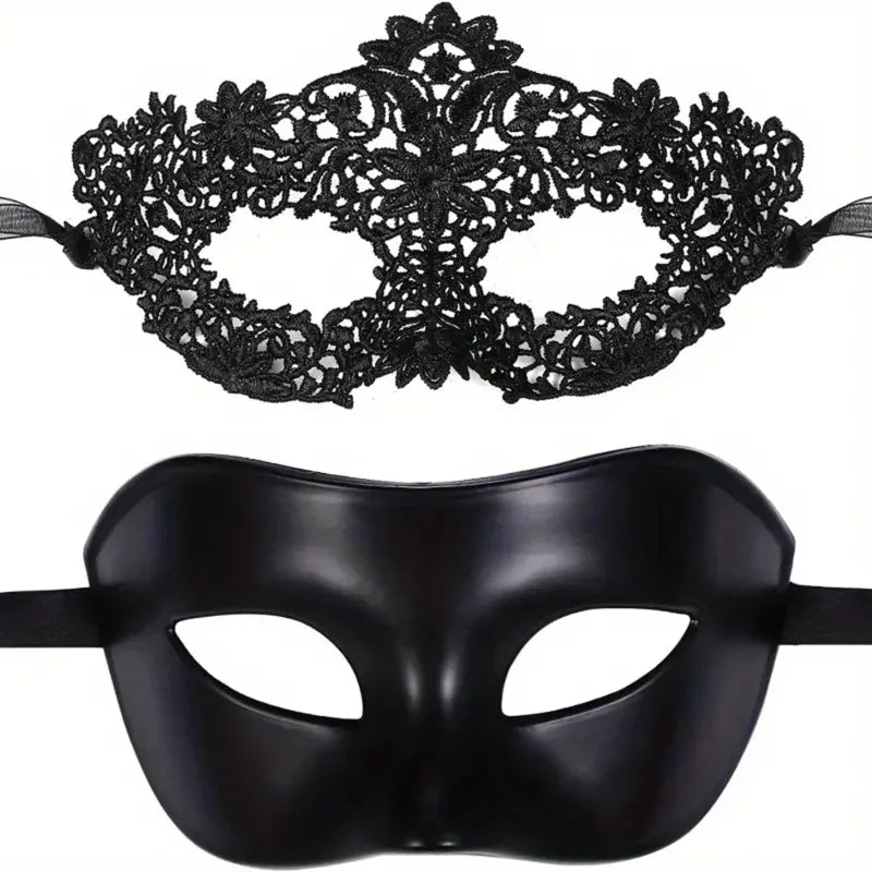 Black Lace Masquerade Masks – 2-Piece Couple Set