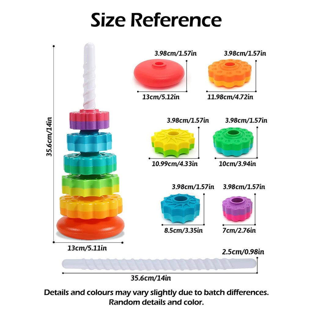 Rainbow Stacking Tower Toy – Rotating Montessori Puzzle