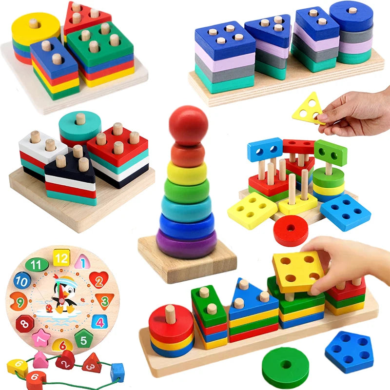 Wooden Shape Sorting Toy – Montessori Blocks & Puzzle